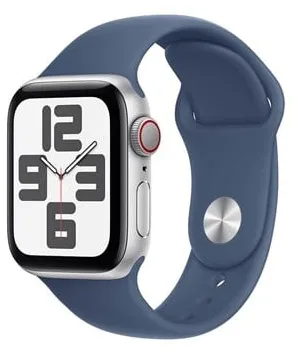 Apple Watch SE GPS + Cellular 40mm - Hopea-alumiinikuori ja deniminvärinen urheiluranneke - M/L