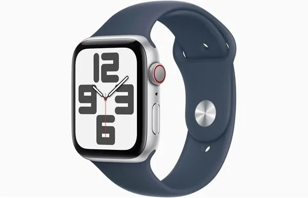 Apple Watch SE GPS + Cellular 44mm - Hopea-alumiinikuori ja Storm Blue -urheiluranneke - S/M
