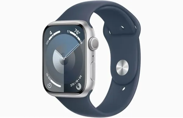 Apple Watch Series 9 GPS 45mm - Hopea-alumiinikuori ja Storm Blue -urheiluranneke - M/L